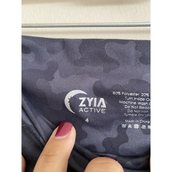 Zyia Active 7/8 Leggings Size 4 Camouflage Mesh Pockets High Rise Gray Black - Picture 4 of 6